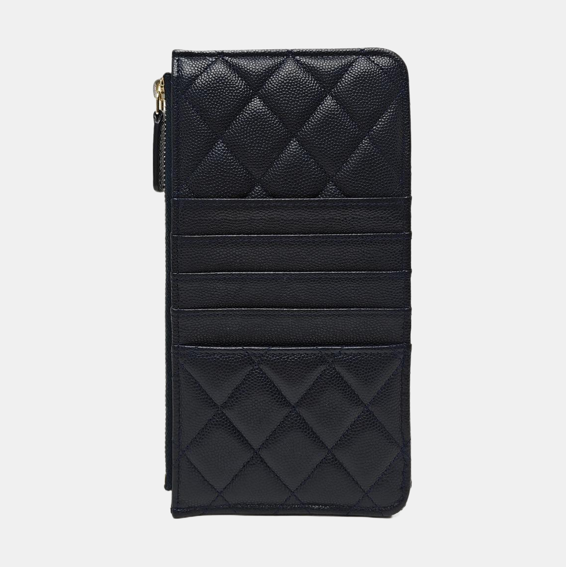 Quilted Grained Calfskin Card Holder Blue