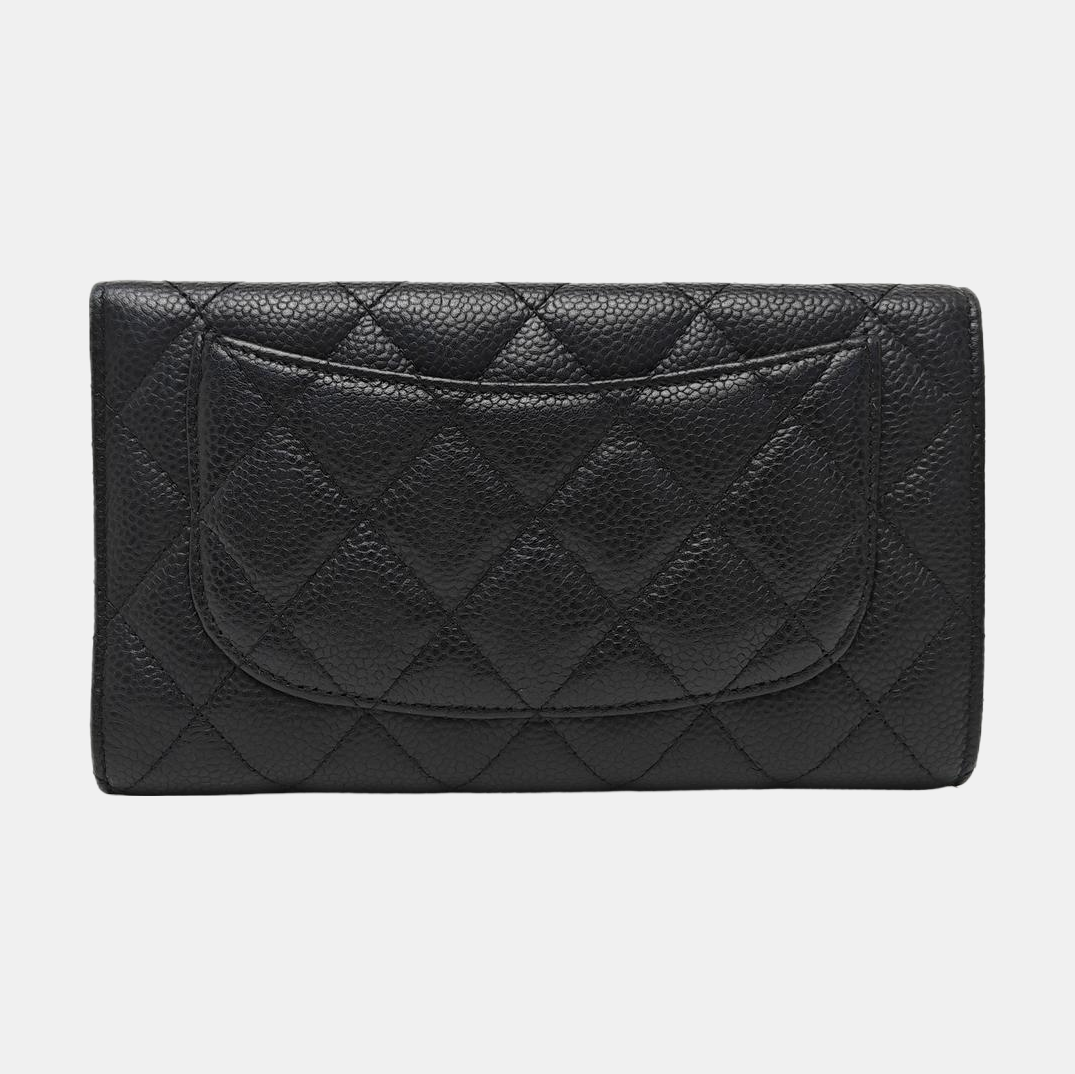 CLASSIC FLAP Mini Quilted Grained Calfskin Black Wallet