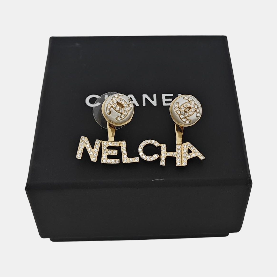 CC Logo Faux Pearl Gold Earrings