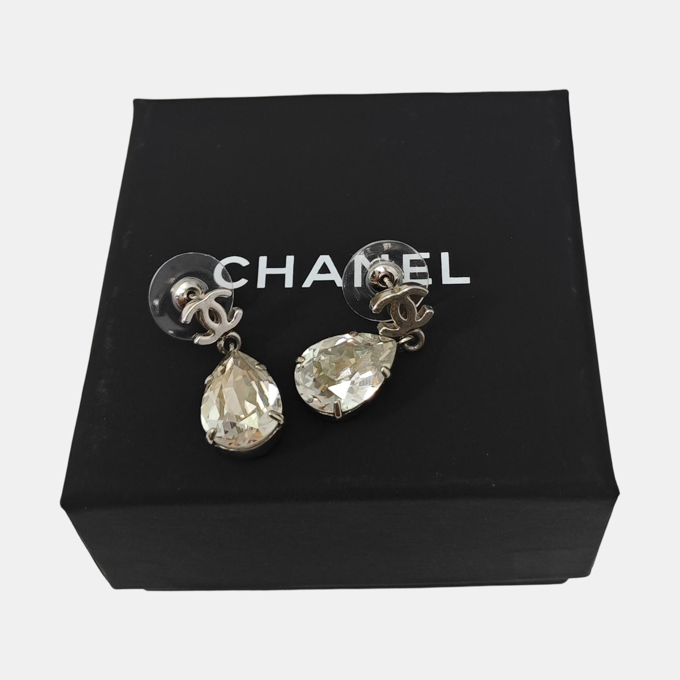 CC Logo Metal Silver Stud Earrings