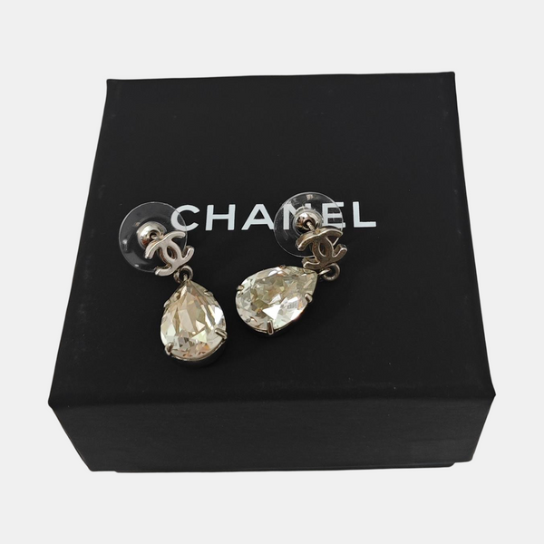 CC Logo Metal Silver Stud Earrings