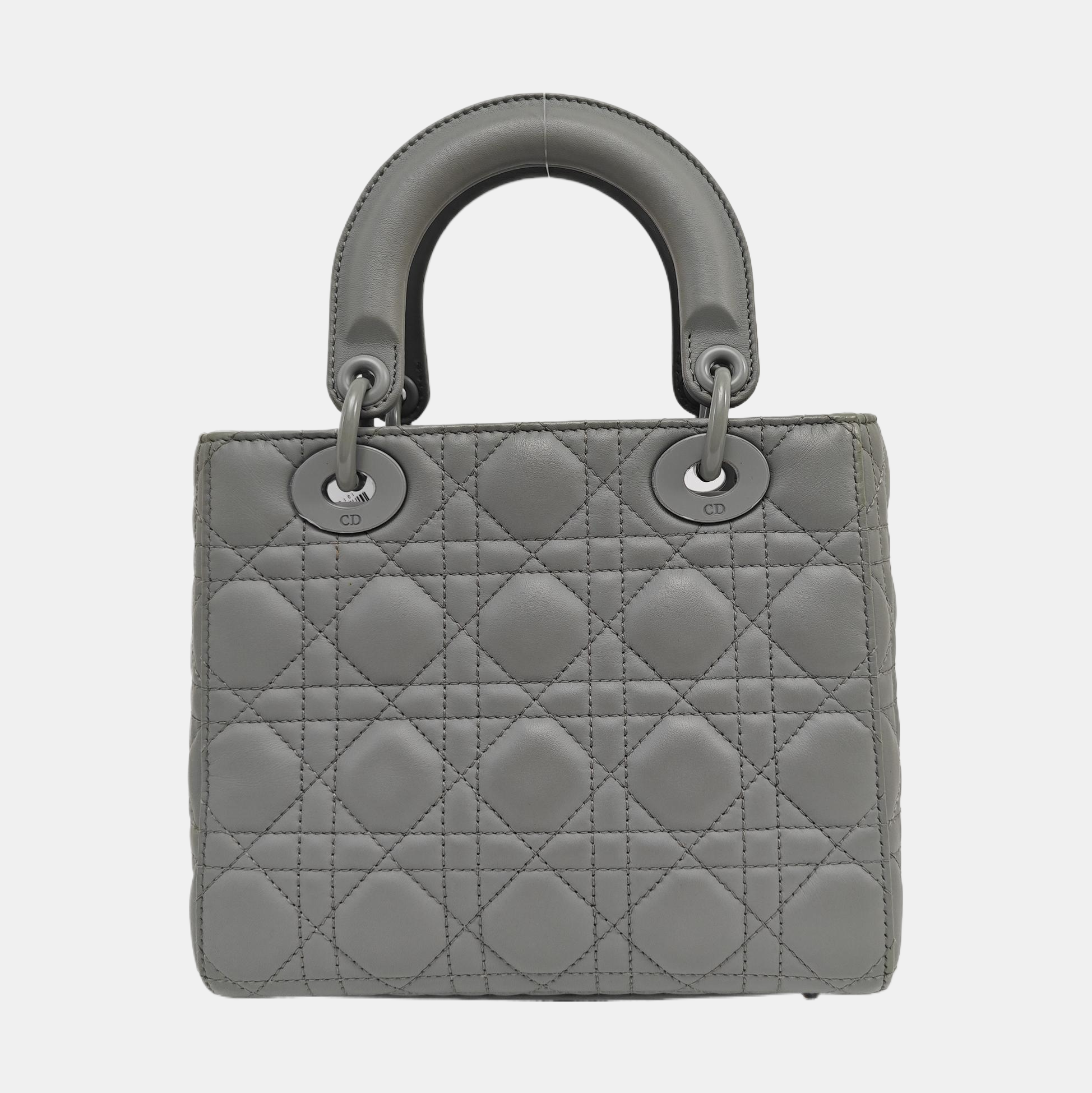 Authenticated pre-owned  Lady Dior Small Quilted Lambskin Grey - Tote Bag at Looply