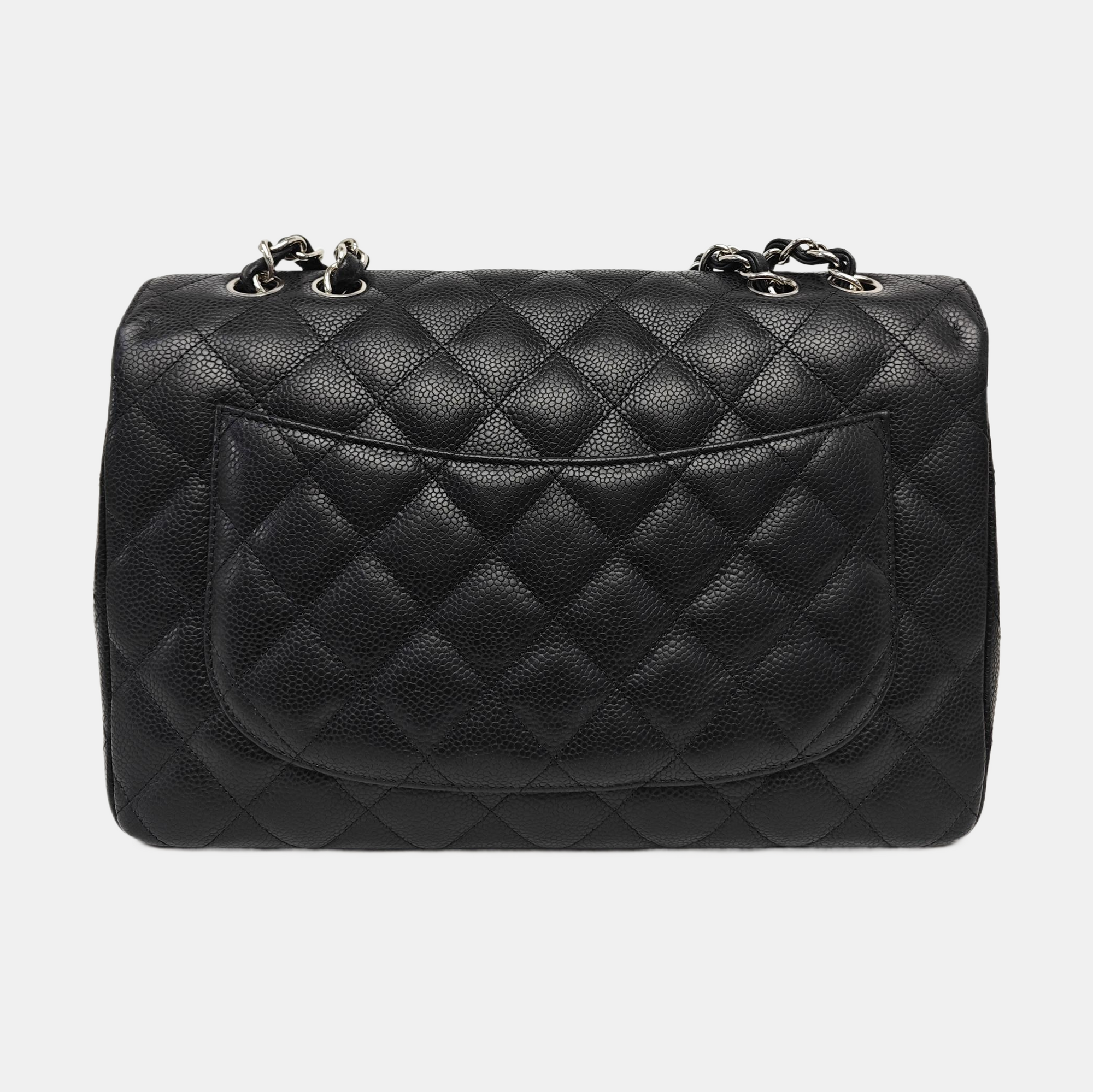 Quilted Grained Calfskin Shoulder Bag Large Black