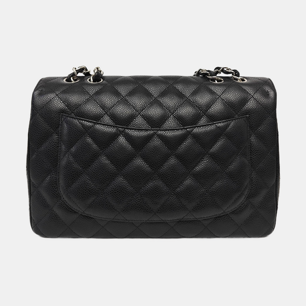Quilted Grained Calfskin Shoulder Bag Large Black