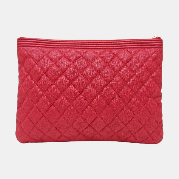 BOY CHANEL Medium Quilted Grained Calfskin Red