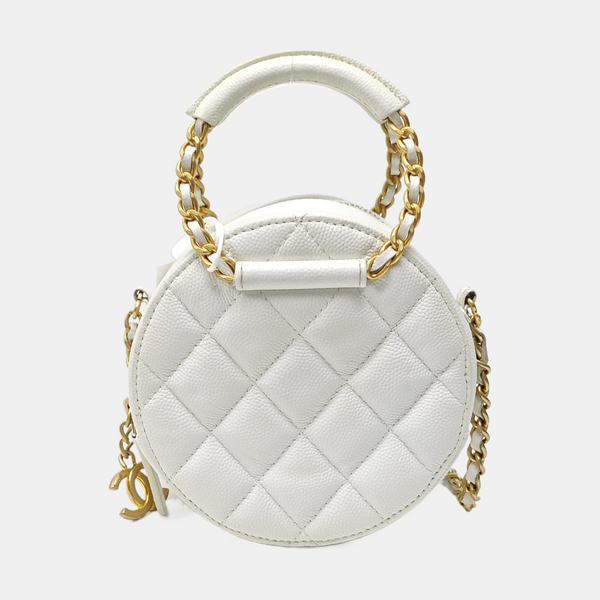Quilted Grained Calfskin Shoulder Bag White