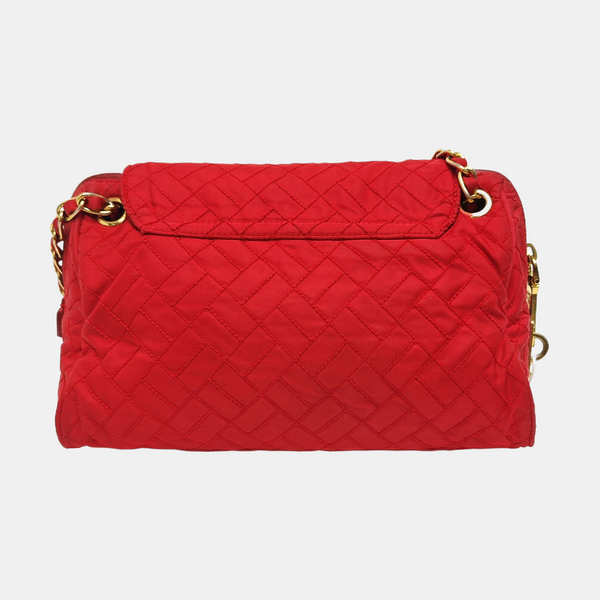 Quilted Nylon Shoulder Bag Red