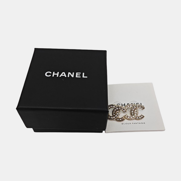CC Logo Metal Gold Stud Earrings