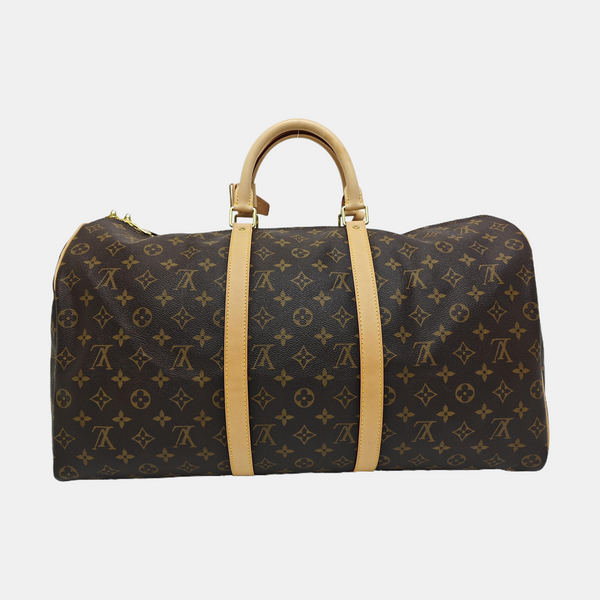 KEEPALL 50 Monogram Coated Canvas Brown