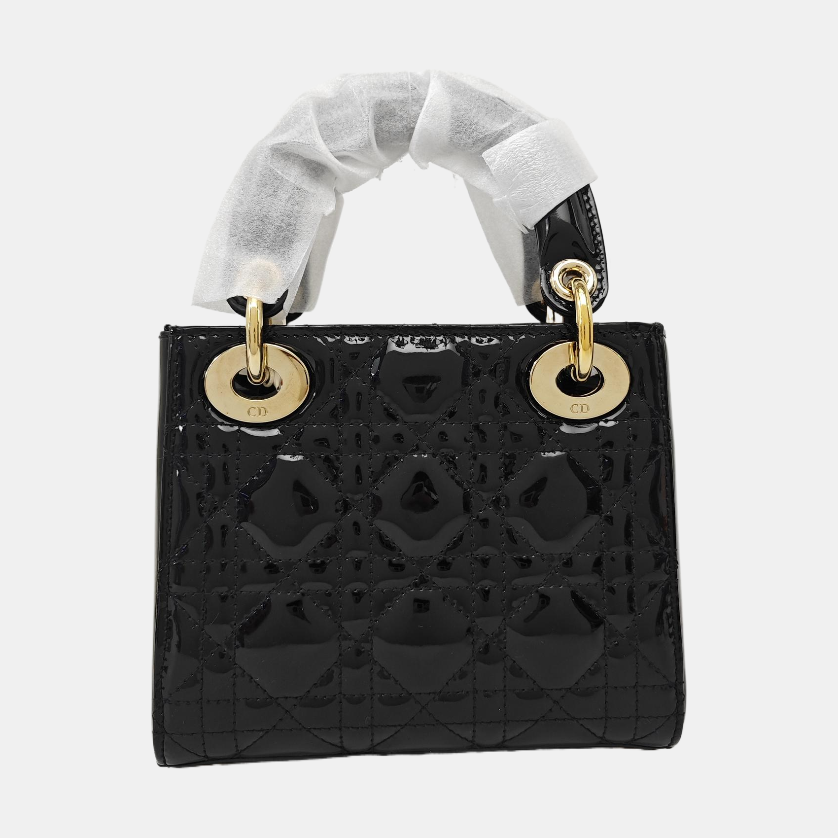 Lady Dior Mini Cannage Patent Leather Black