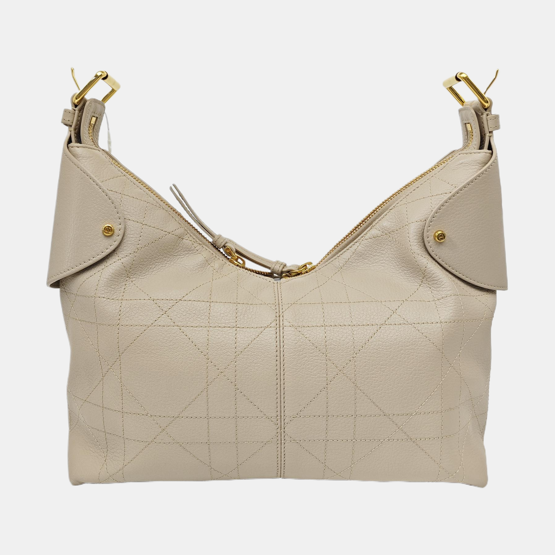 Cannage Calfskin Shoulder Bag Medium Beige