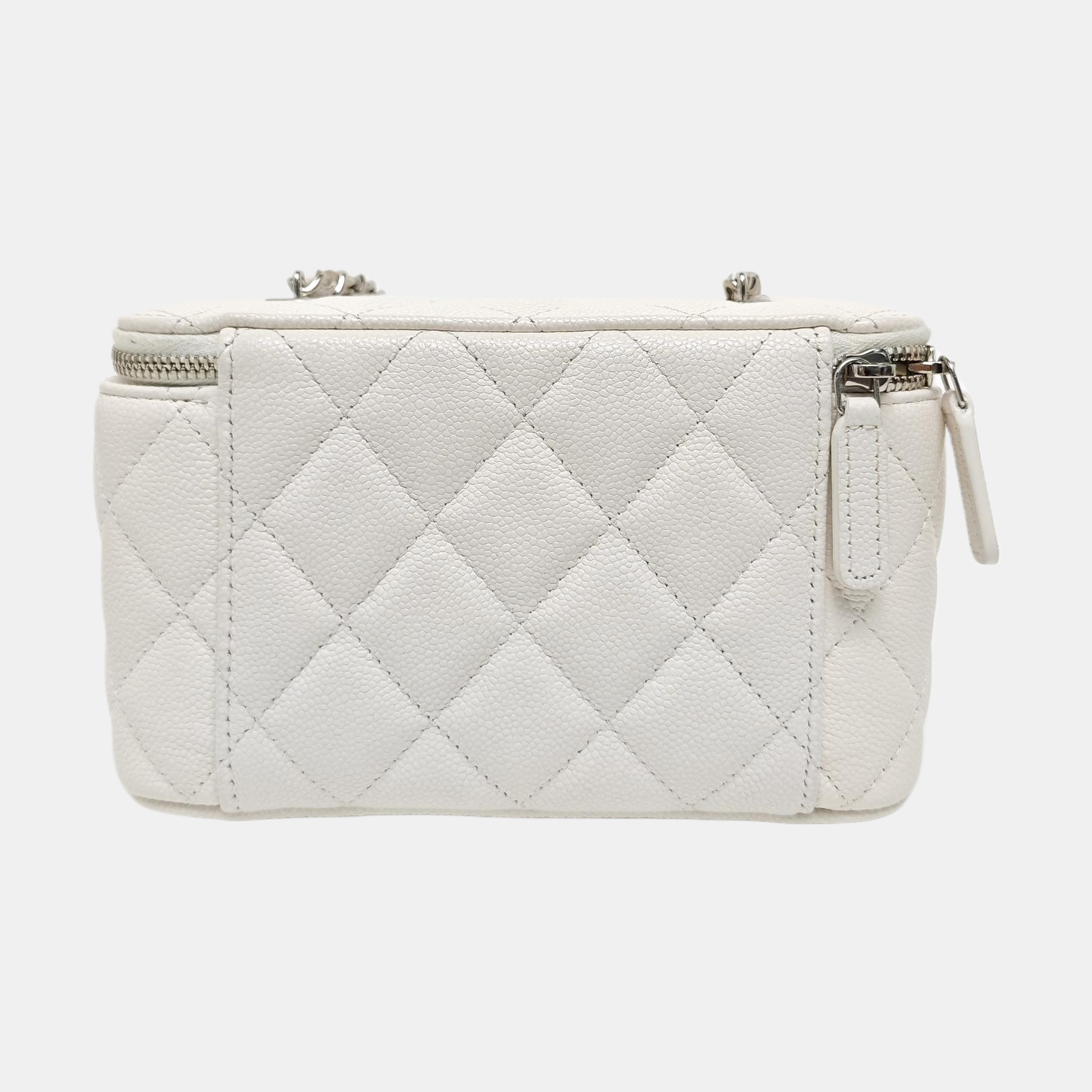 VANITY CASE Small Quilted Grained Calfskin White