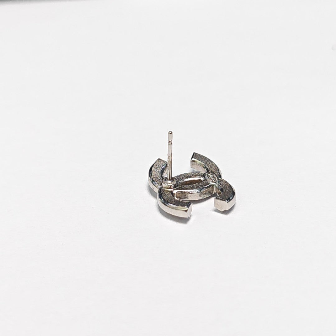 CC Logo Metal Silver Stud Earrings