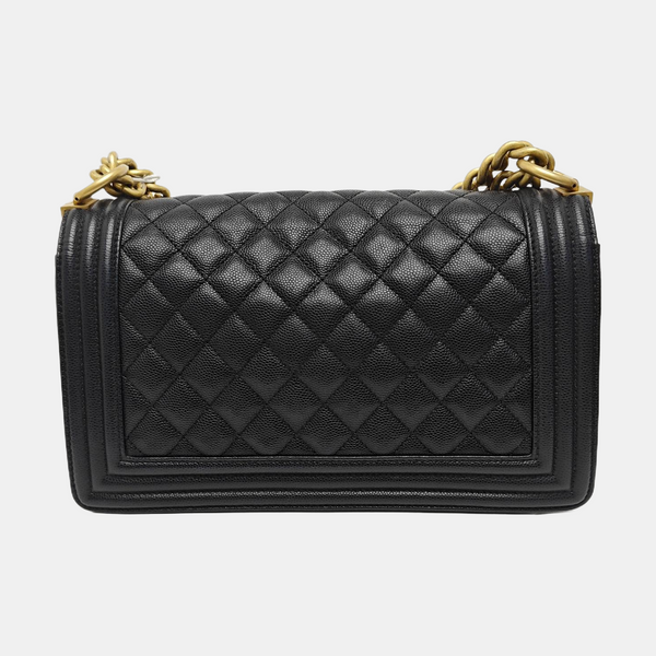 BOY CHANEL Medium Quilted Grained Calfskin Black