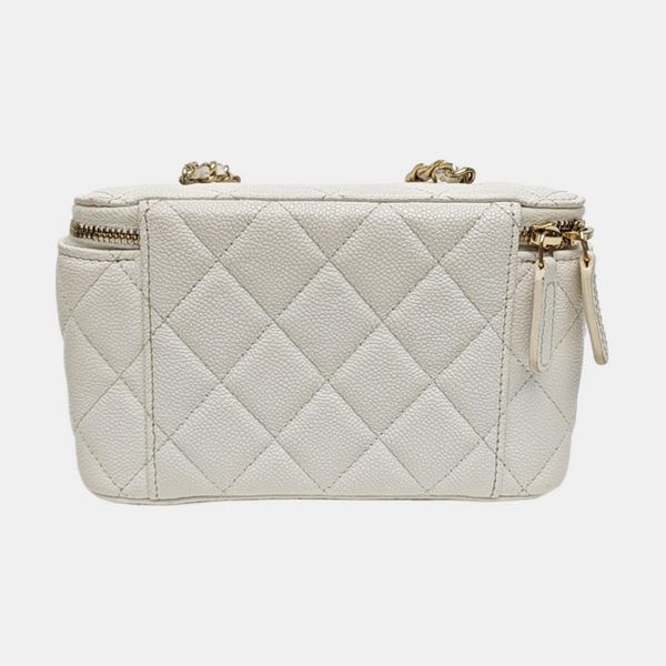 VANITY CASE Medium Quilted Grained Calfskin White