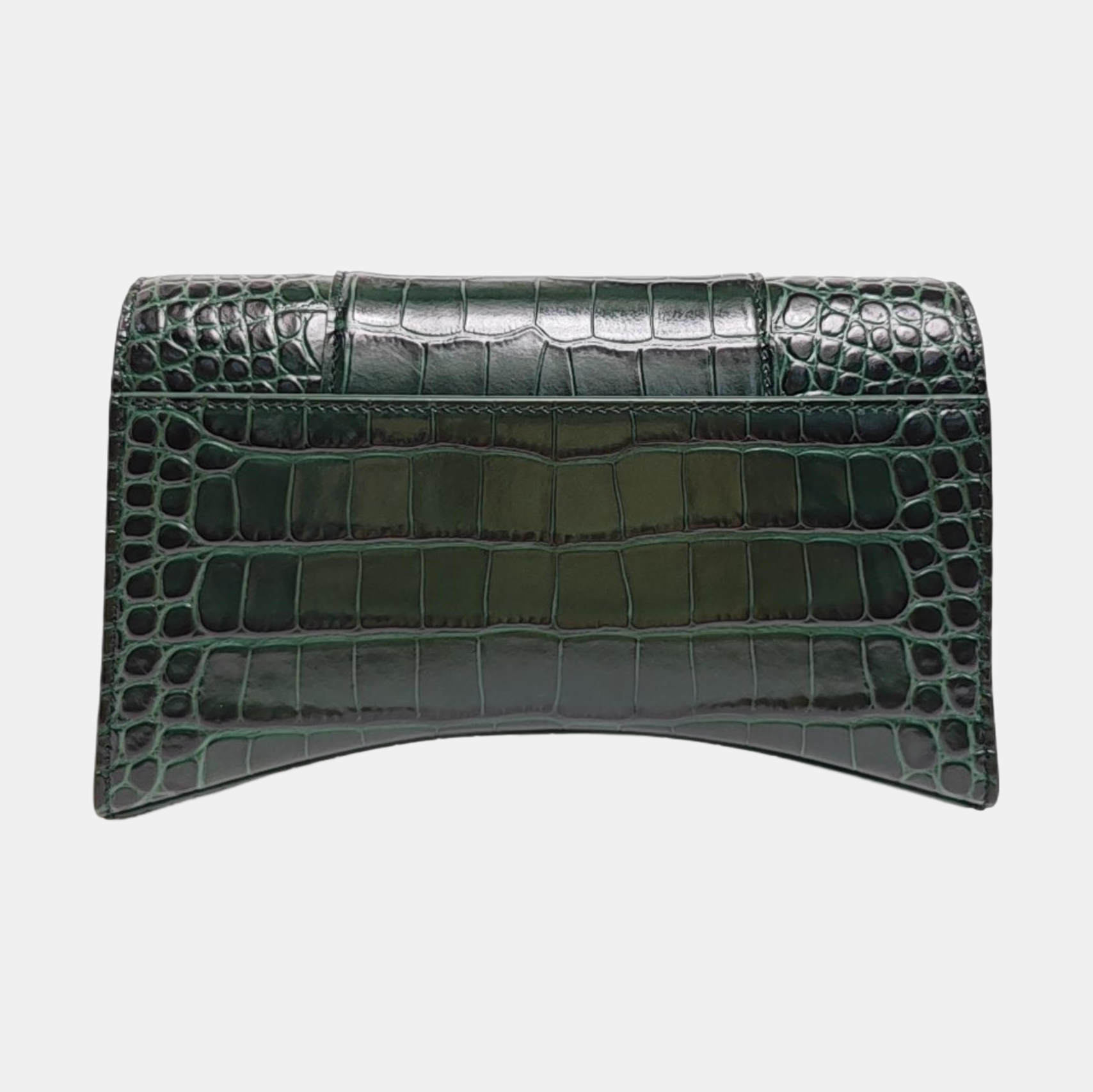 Hourglass Wallet On Chain Small Calfskin Green