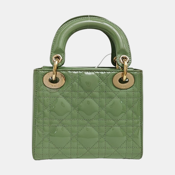 Lady Dior Mini Cannage Patent Leather Green