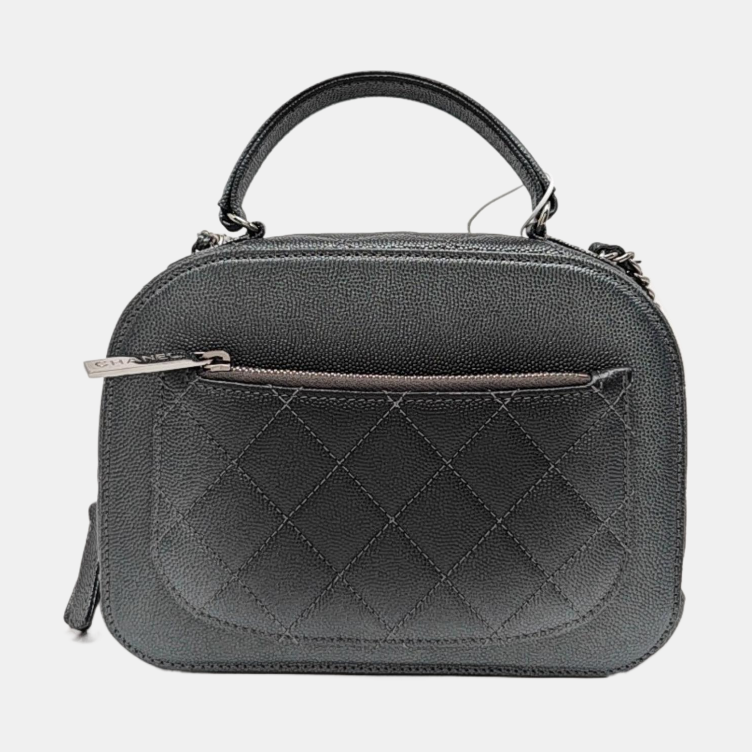 Quilted Grained Calfskin Shoulder Bag Gray