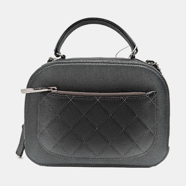 Quilted Grained Calfskin Shoulder Bag Gray