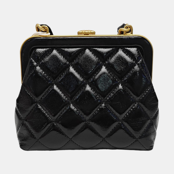 Quilted Patent Leather Shoulder Bag Black
