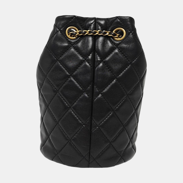 Quilted Lambskin Bucket Bag Black