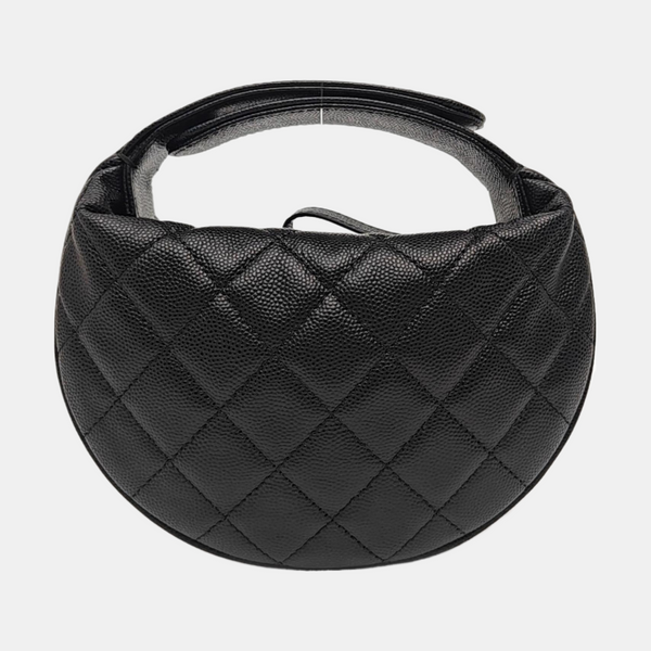 Quilted Grained Calfskin Top Handle Bag Mini Black