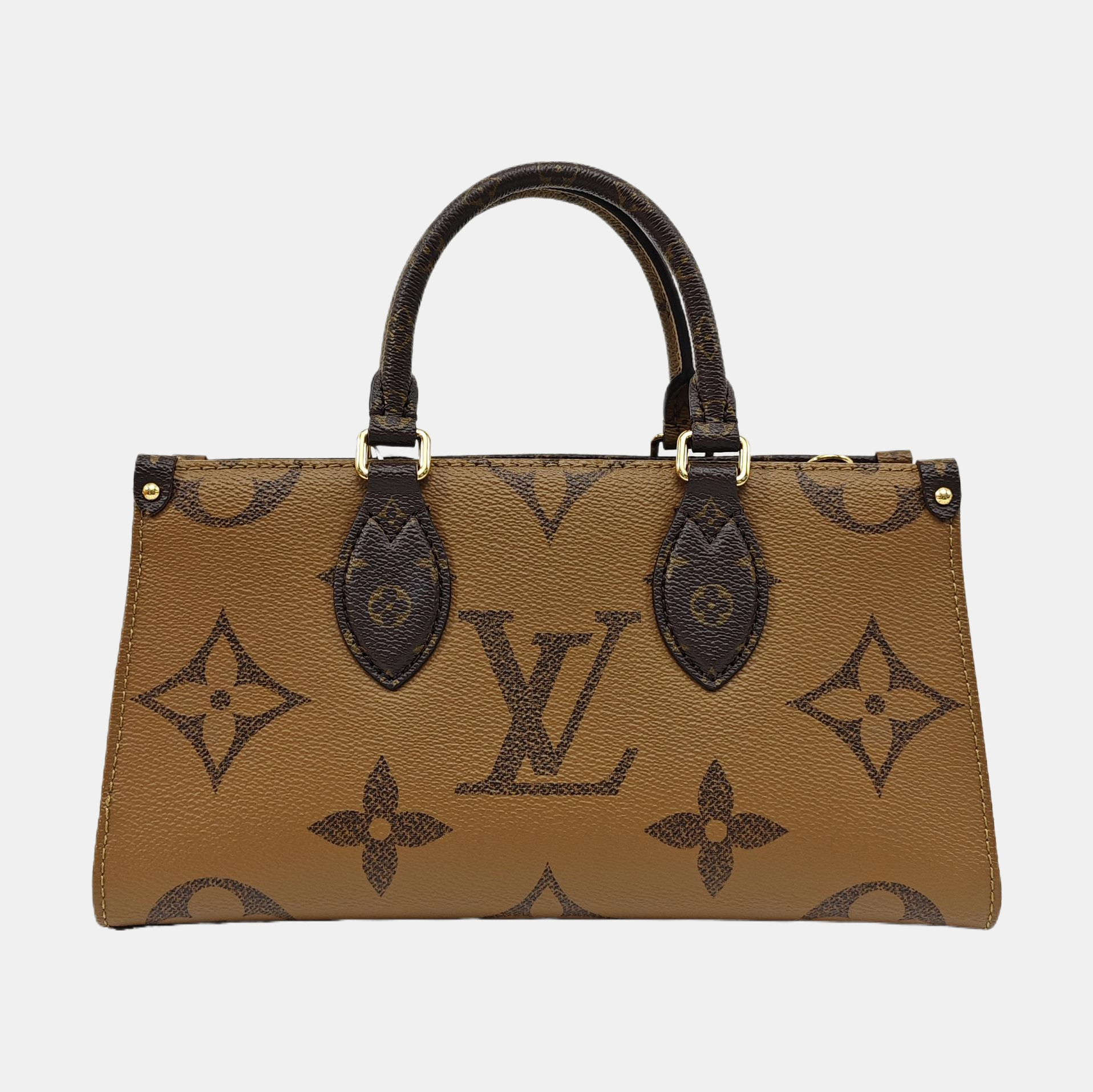 ONTHEGO EAST WEST Chain Monogram Coated Canvas Brown