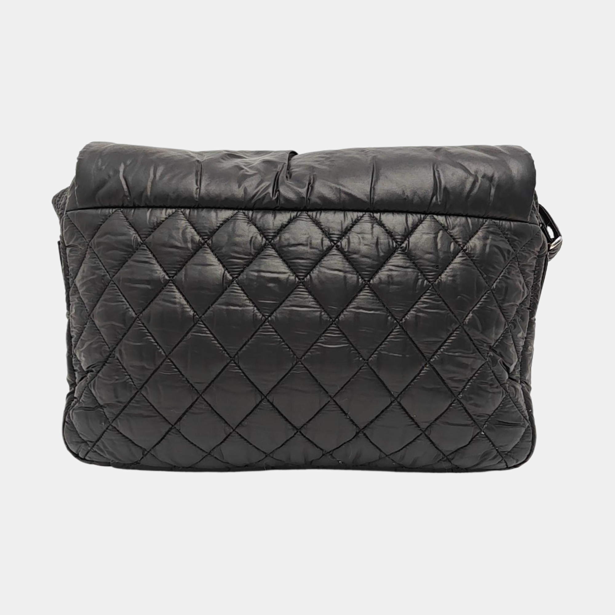 Quilted Nylon Shoulder Bag Black