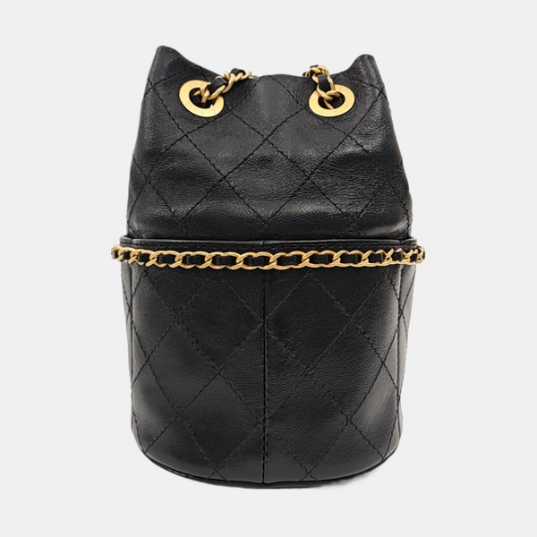 Quilted Calfskin Bucket Bag Black