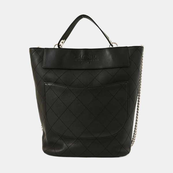 Quilted Calfskin Bucket Bag Black