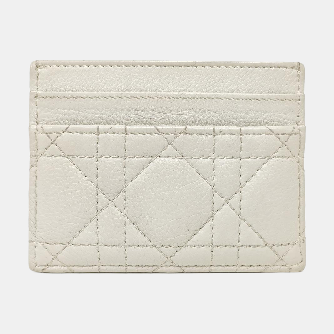 Lady Dior Cannage Calfskin White Card Holder
