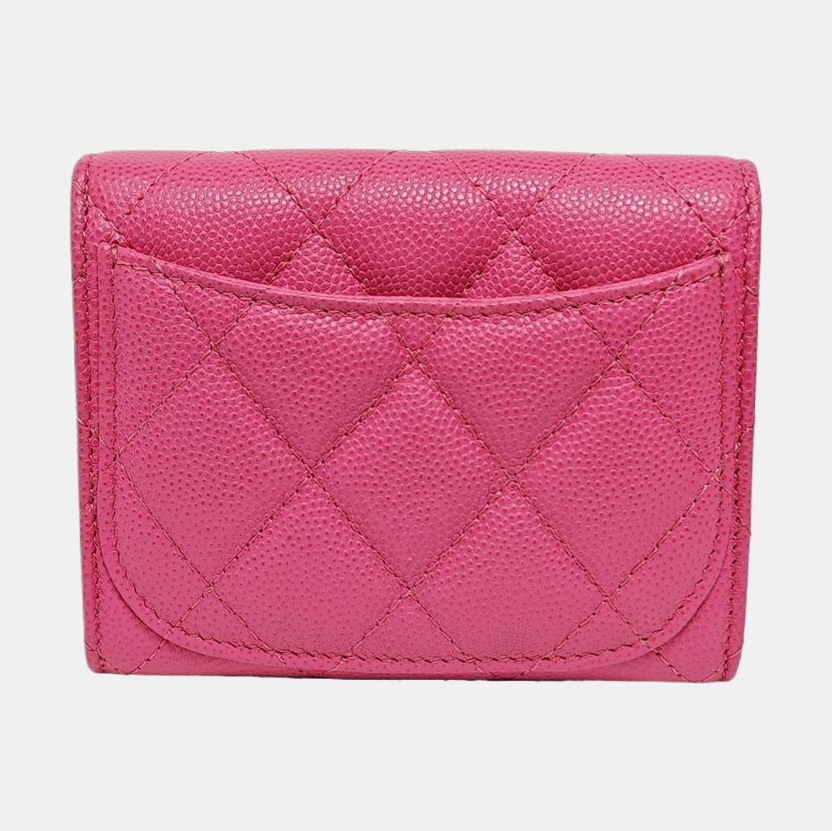 Authenticated pre-owned  CLASSIC FLAP Quilted Grained Calfskin Pink Card Holder - Wallet at Looply