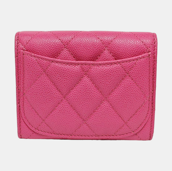 Authenticated pre-owned  CLASSIC FLAP Quilted Grained Calfskin Pink Card Holder - Wallet at Looply