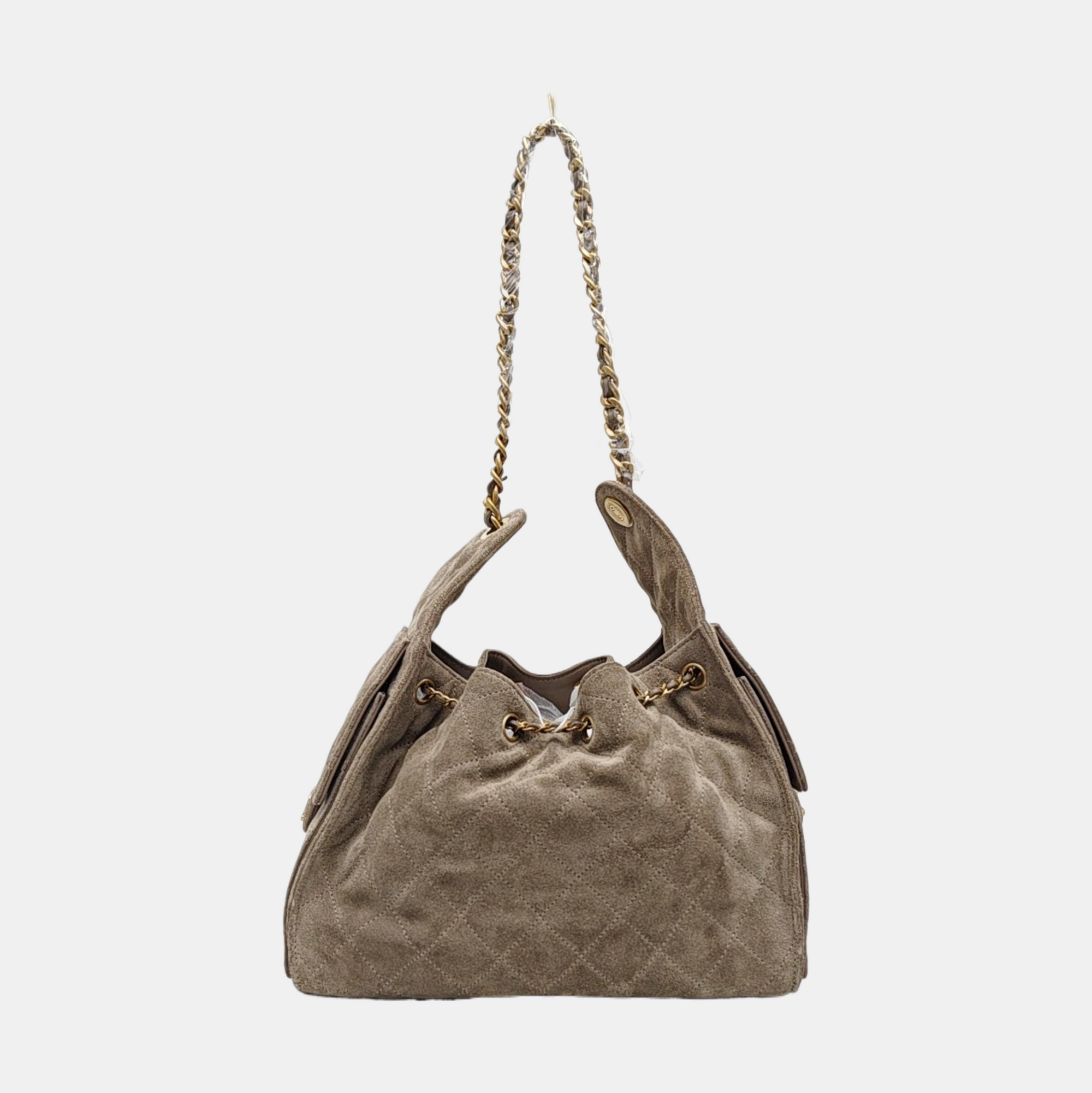 CHANEL 25 Small Quilted Suede Gray