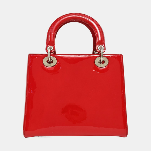 Lady Dior Medium Patent Leather Red