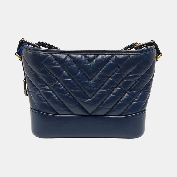 GABRIELLE Small Chevron Calfskin Blue