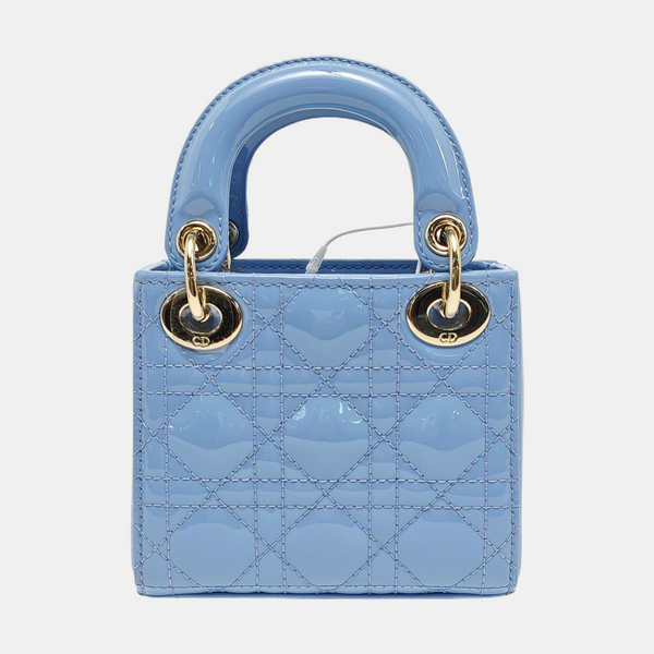 Authenticated pre-owned  Lady Dior Super Mini Cannage Patent Leather Blue - Tote Bag at Looply
