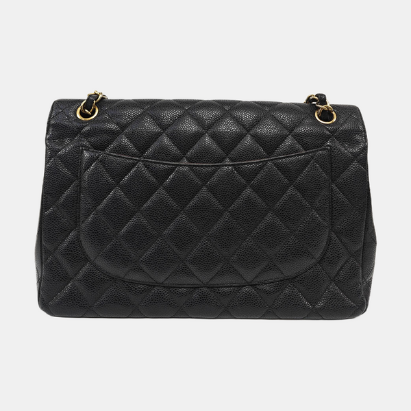Quilted Grained Calfskin Shoulder Bag Large Black