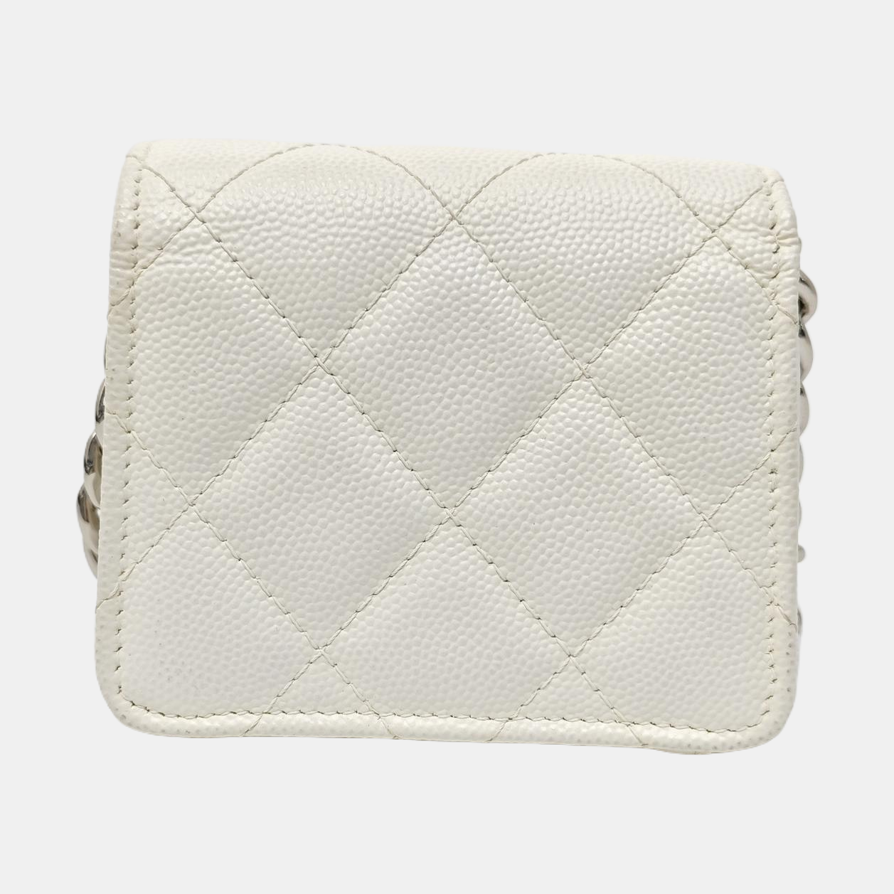 Quilted Grained Calfskin Shoulder Bag White