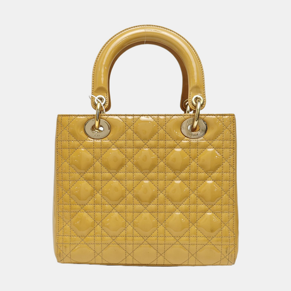 Lady Dior Medium Cannage Patent Leather Yellow