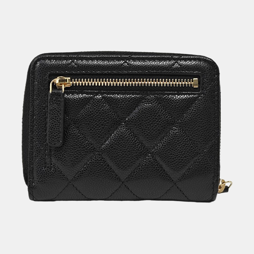 Quilted Grained Calfskin Wallet Black