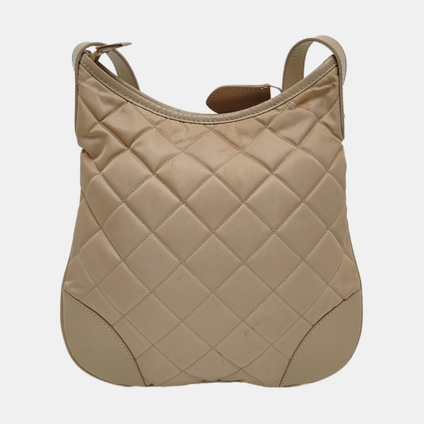 Quilted Nylon Shoulder Bag Beige