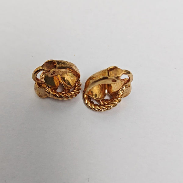 Twist Round Metal Gold Clip On Earrings