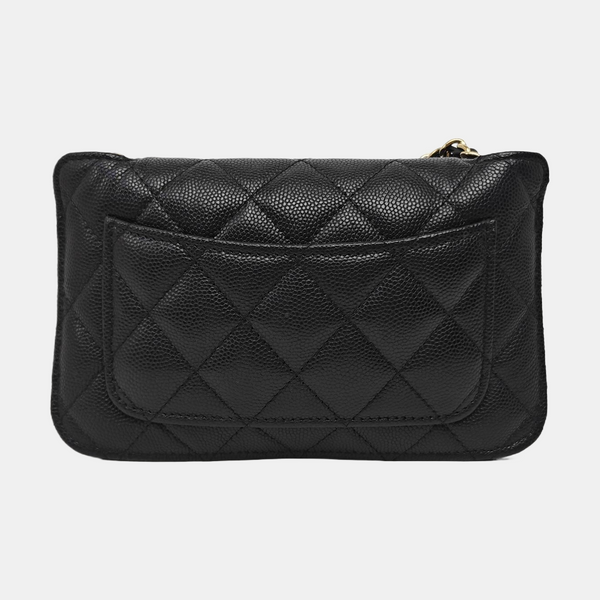 Quilted Grained Calfskin Shoulder Bag Black
