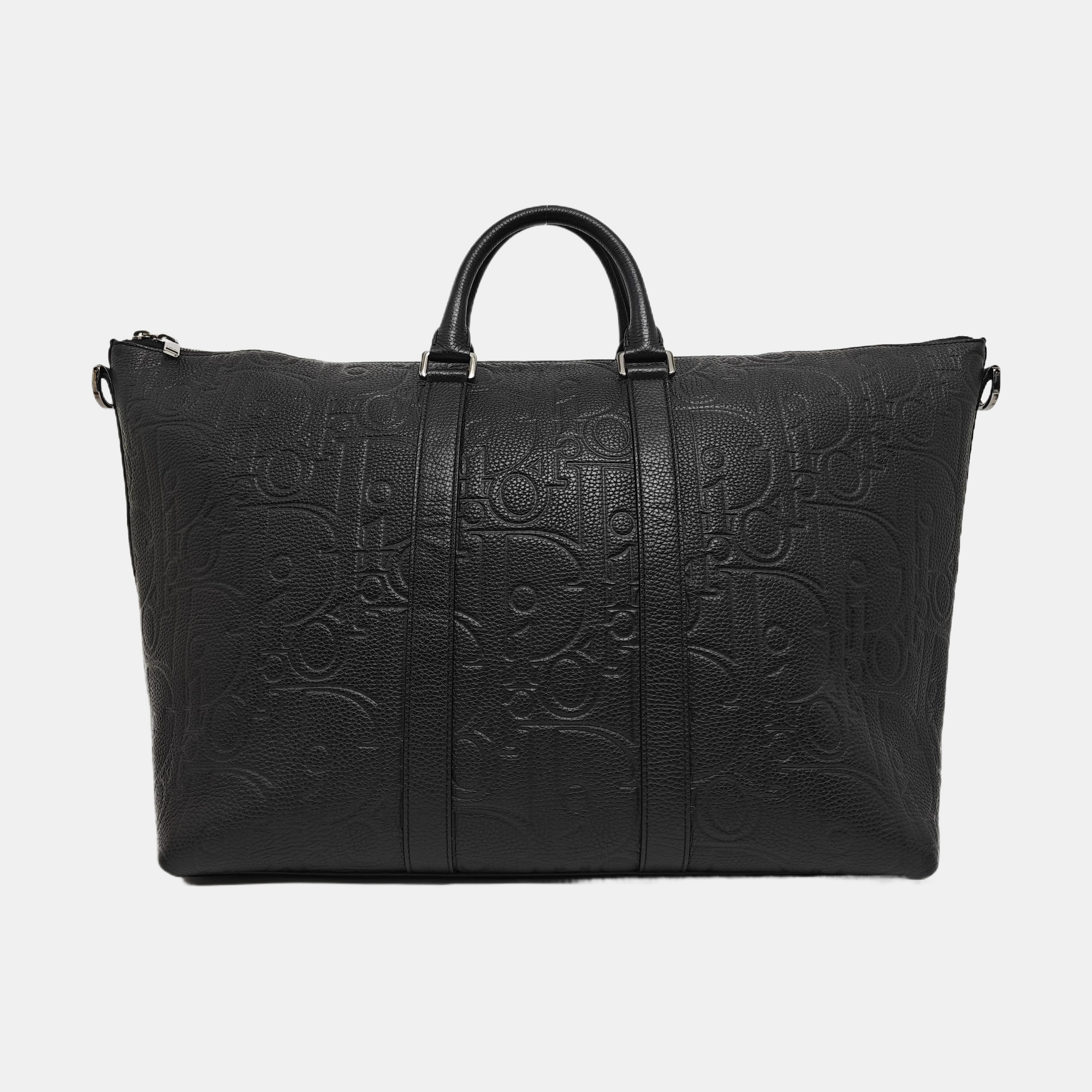 Oblique Calfskin Top Handle Bag Black