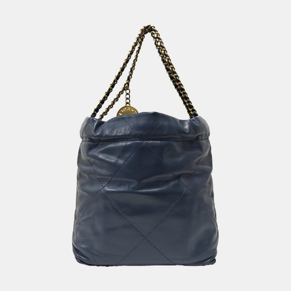 Authenticated pre-owned  CHANEL 22 Mini Quilted Calfskin Blue - Bucket Bag at Looply