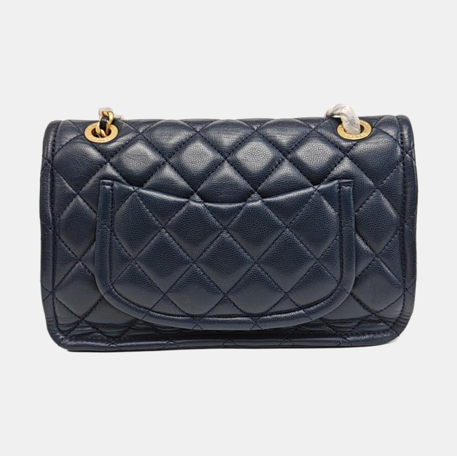 Quilted Grained Calfskin Shoulder Bag Medium Blue