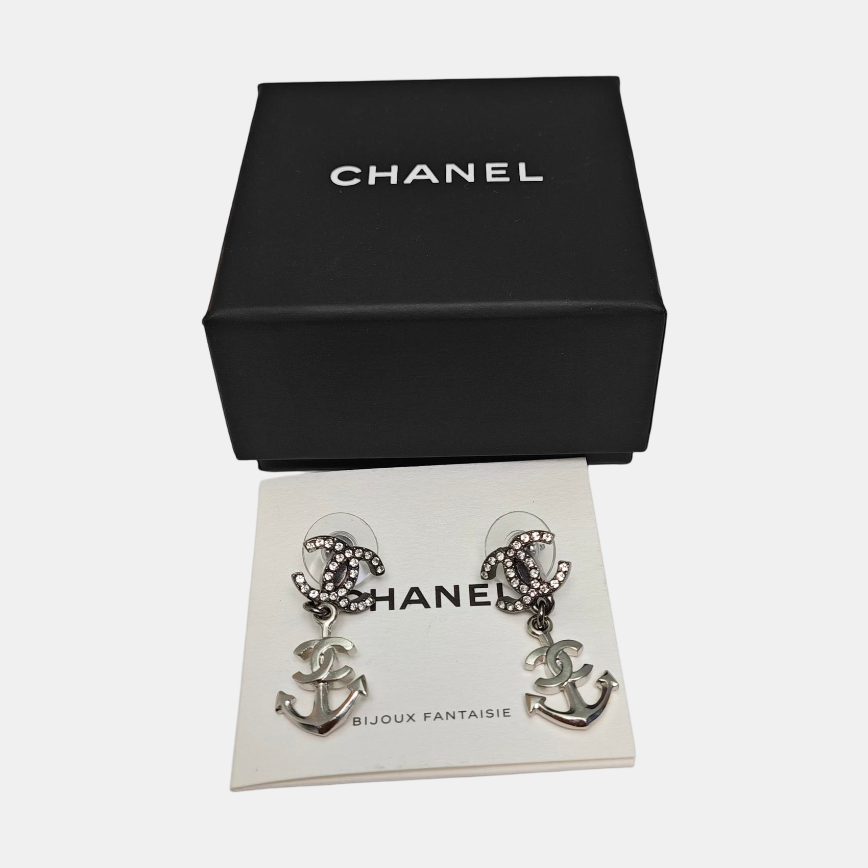 CC Logo Metal Silver Earrings