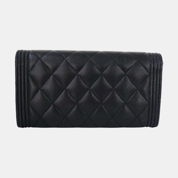 Cartera Boy Chanel de Piel de Becerro Granulada Acolchada Negra