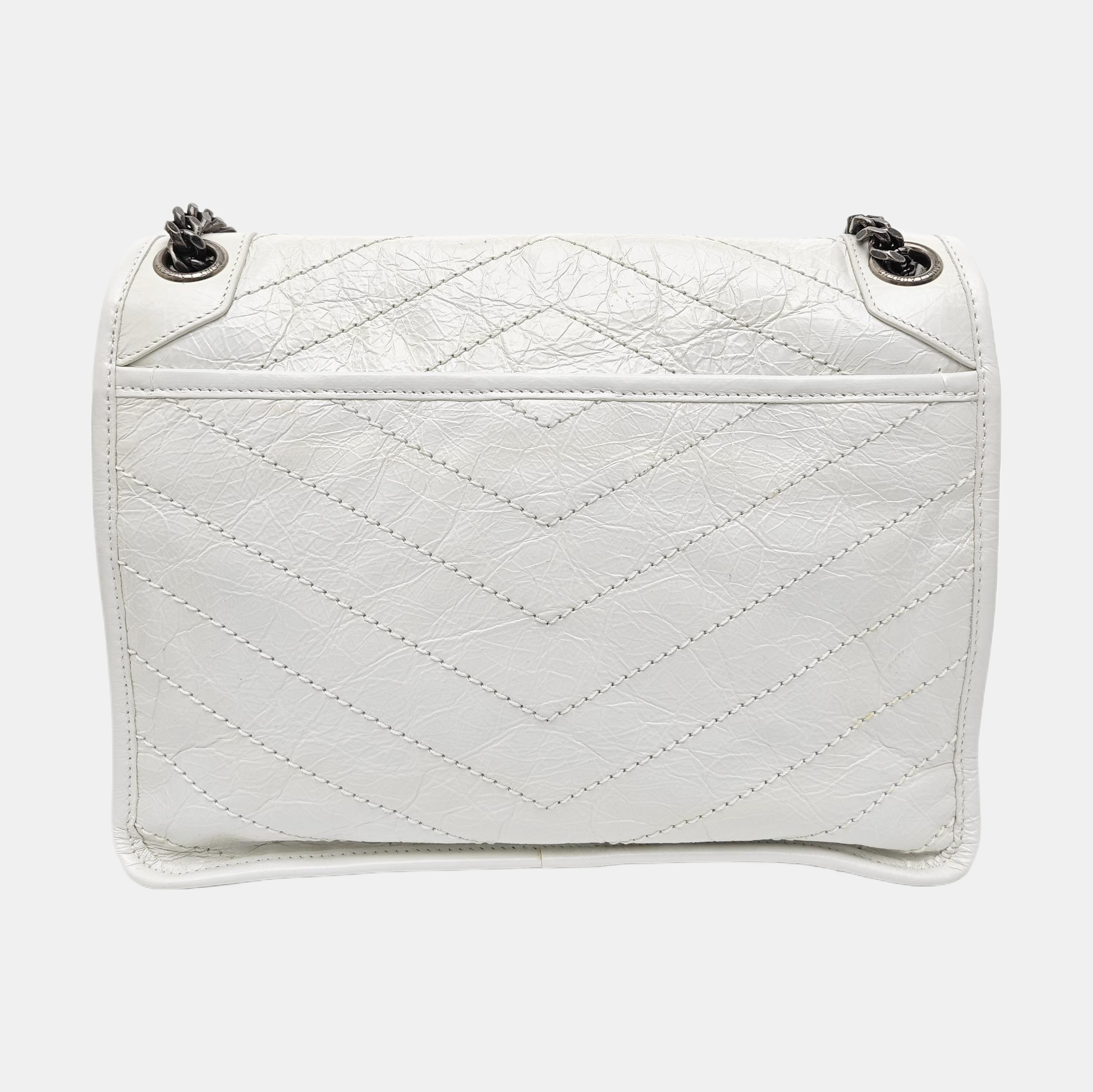 NIKI Medium Chevron Calfskin White